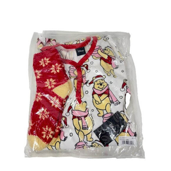 Disney Winne The Pooh Womens Christmas Henley Sleepshirt & Plush Socks Set Small - Picture 2 of 8
